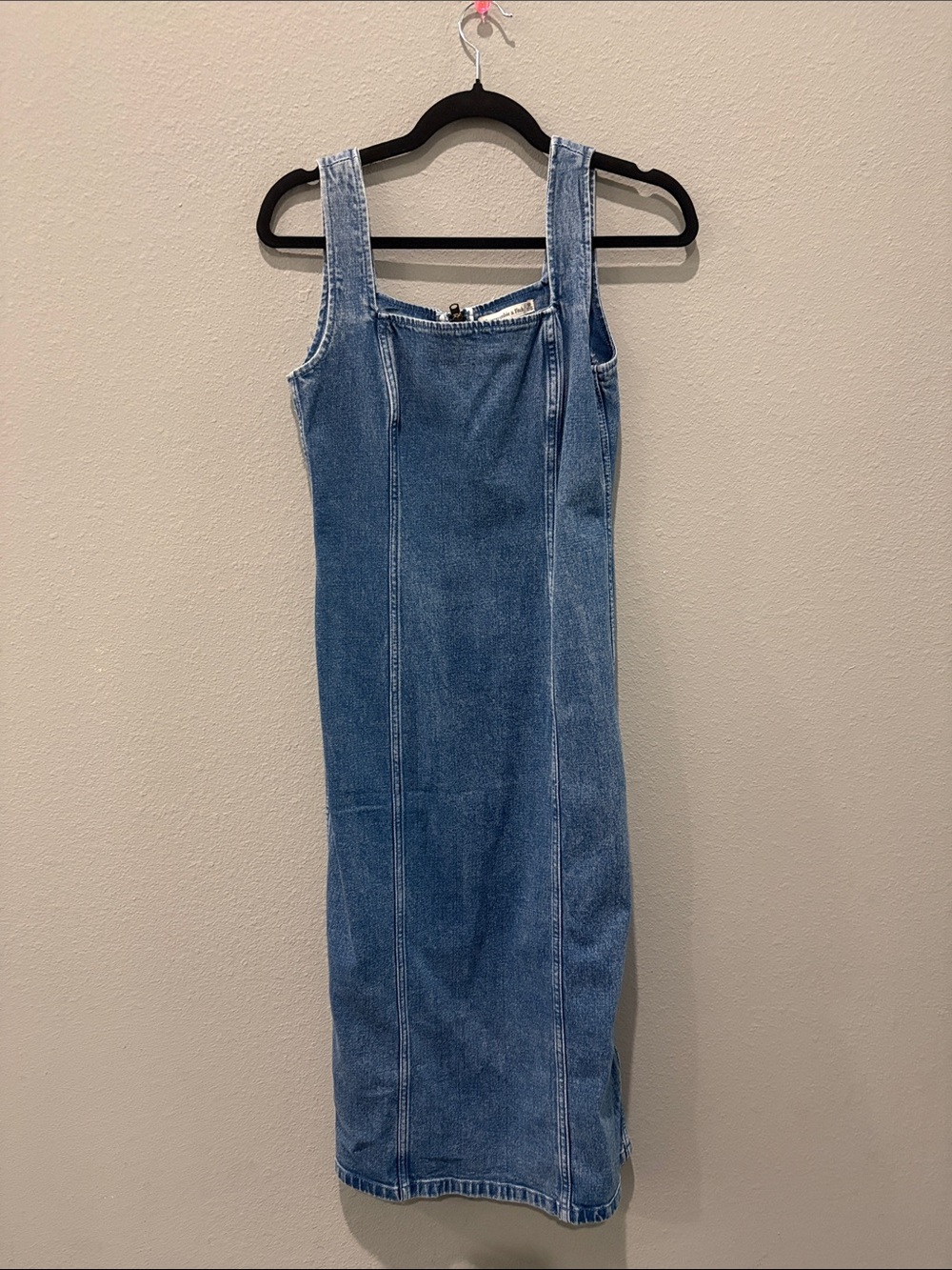 Abercrombie Denim Midi Pinafore Dress in Medium Blue